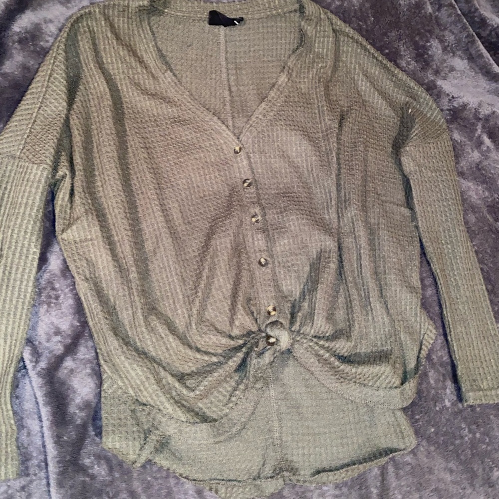 UO button down sweater top, tied